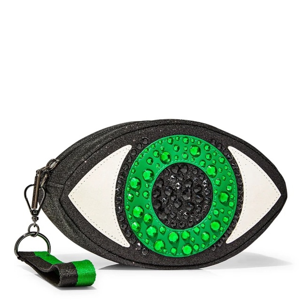 Bath & Body Works Eyeball Clutch Glittery Black Green Gems Cosmetic Mini Bag
